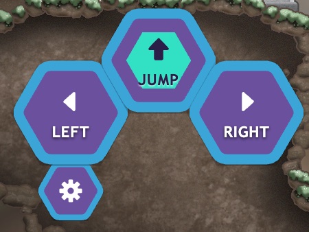 The left thumb's buttons: Left, Jump, Right and the settings cog